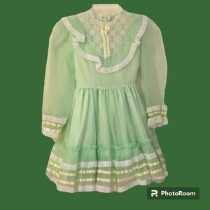 Vtg 1960s MARTHA'S MINIATURES Chiffon Lace Bow Tie-Back Pageant Lolita Dress